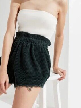 UO Dark Green Corduroy High-Waist Shorts - M
